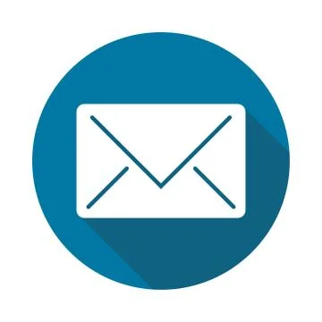 Mail icon with long shadow black on white background,Simple design style.vect Stock Illustration