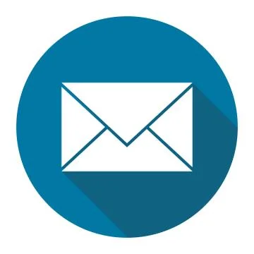 Mail icon with long shadow black on white background,Simple design style.vect Stock Illustration