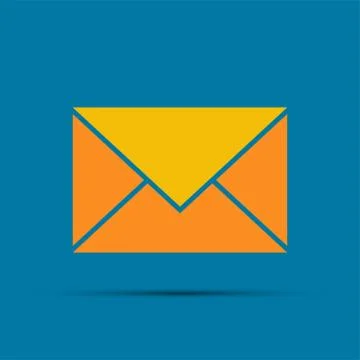 Mail icon with long shadow black on white background,Simple design style.vect Stock Illustration