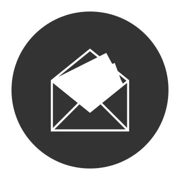 Mail icon with long shadow black on white background,Simple design style.vect Stock Illustration