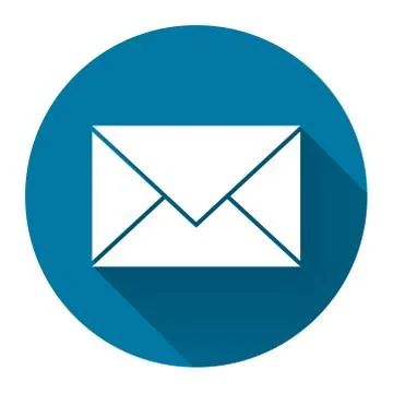 Mail icon with long shadow black on white background,Simple design style.vect Stock Illustration