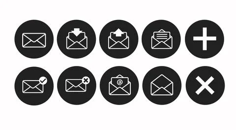 Mail Icon Set. Vector black and white isolated Stock Illustration
