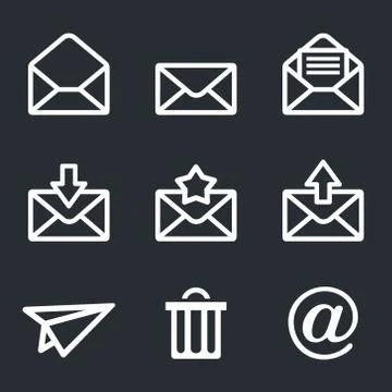 Mail icons set: envelope, plane, shopping and other Stock Illustration