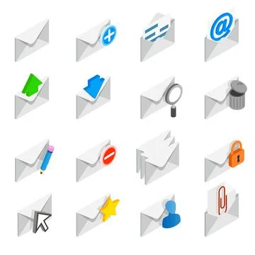 Mail icons set, isometric 3d style Stock Illustration