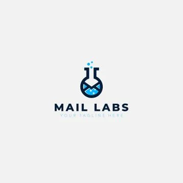 Mail labs logo design with molecule and glass modern logo Stock Illustration