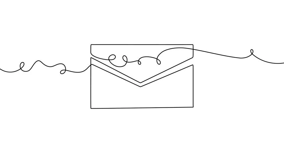 Mail line continuous art one icon email letter vector paper message. Line art Illustrazione stock