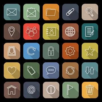 Mail line flat icons with long shadow Stock Illustration