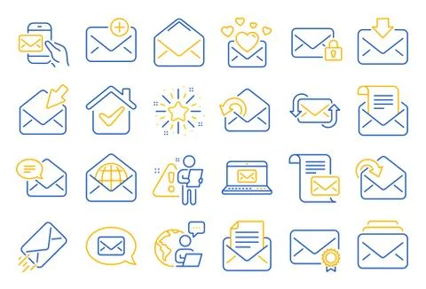 Mail message line icons. Set of Newsletter, E-mail, Correspondence. Vector Stock Illustration