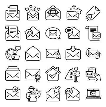 Mail message line icons. Set of Newsletter, E-mail, Correspondence. Vector Stock Illustration