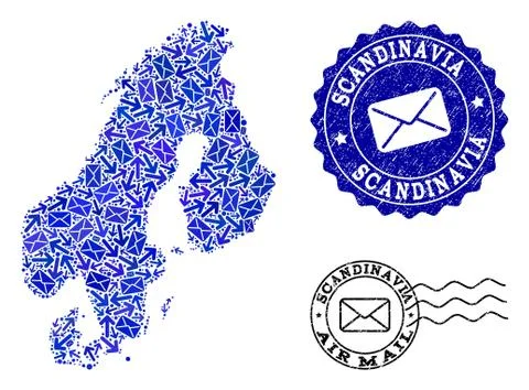 Mail Movement Collage of Mosaic Map of Scandinavia and Textured Seals Stock Illustration