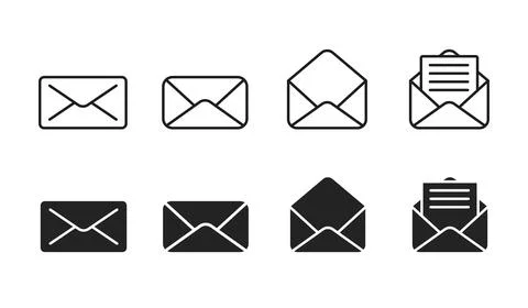 Mail or email icon set. Envelope symbol with letter. Line and solid icon Illustration