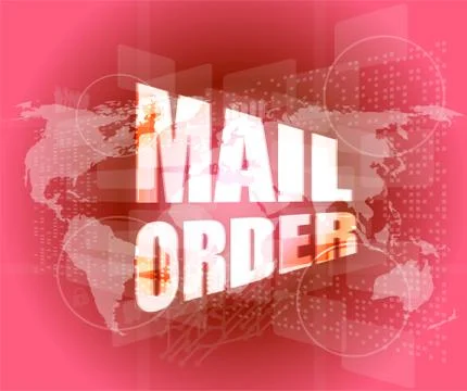 Mail order words on digital screen background with world map Stock Illustration