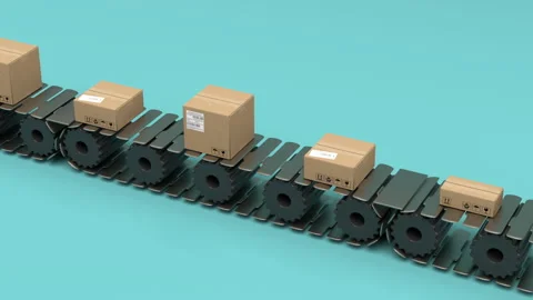 Mail package conveyor – 3d render looped. Stock Footage 304273308