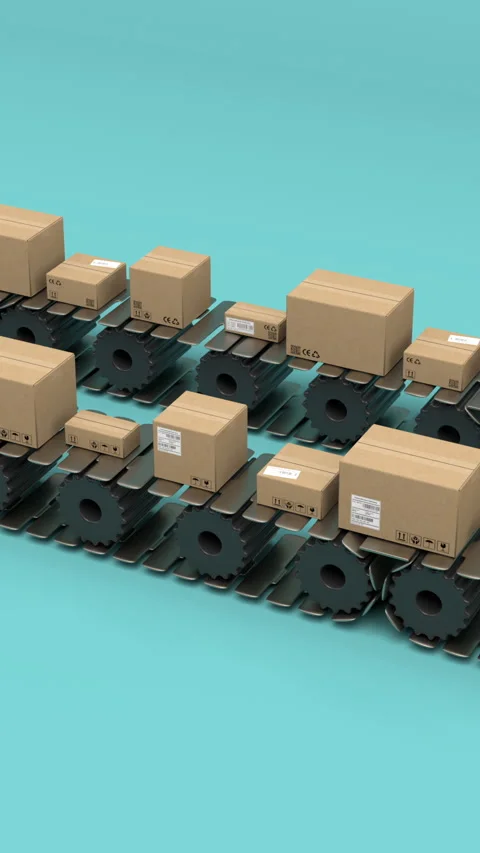 Mail package conveyor – 3d render looped. 库存影片 329614139