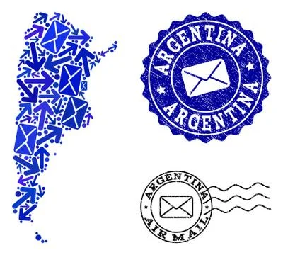 Mail Pathways Collage of Mosaic Map of Argentina and Grunge Stamps Stock Illustration