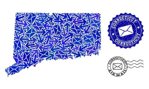 Mail Pathways Collage of Mosaic Map of Connecticut State and Scratched Stamps Stock Illustration