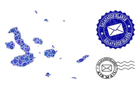 Mail Pathways Collage of Mosaic Map of Galapagos Islands and Distress Seals Stock Illustration