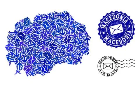 Mail Pathways Collage of Mosaic Map of Macedonia and Grunge Stamps 스톡 일러스트