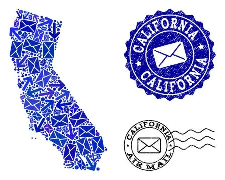 Mail Pathways Composition of Mosaic Map of California and Textured Stamps Stock Illustration