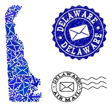 Mail Pathways Composition of Mosaic Map of Delaware State and Scratched Stamps Stock Illustration