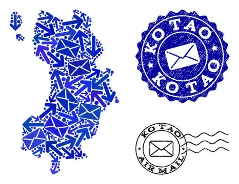 Mail Pathways Composition of Mosaic Map of Ko Tao and Scratched Stamps Stock Illustration