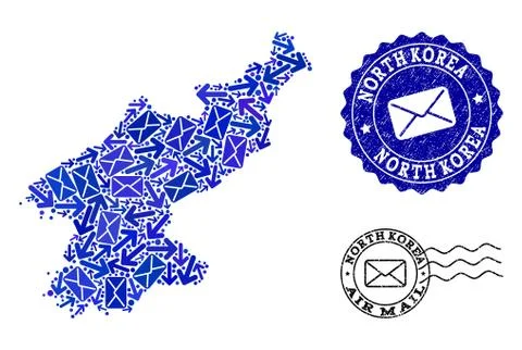 Mail Pathways Composition of Mosaic Map of North Korea and Distress Seals Stock Illustration