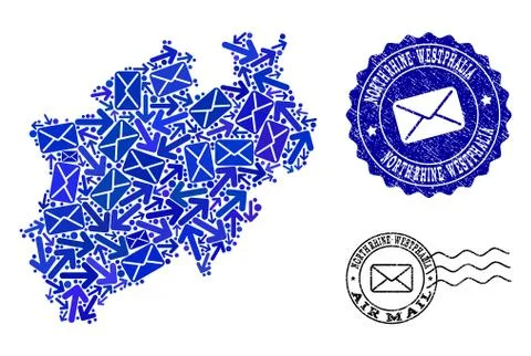 Mail Pathways Composition of Mosaic Map of North Rhine-Westphalia State and Stock Illustration
