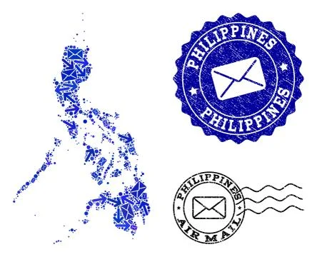 Mail Pathways Composition of Mosaic Map of Philippines and Scratched Stamps Stock Illustration