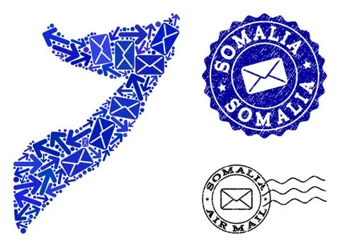Mail Pathways Composition of Mosaic Map of Somalia and Grunge Seals Stock Illustration