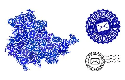 Mail Pathways Composition of Mosaic Map of Thuringia State and Scratched Stamps Illustrazione stock