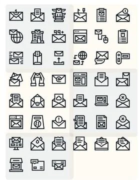 Mail Professional Vector Set with 45 Bold Line Grid Fitted Retina Ready Icons Stock Illustration
