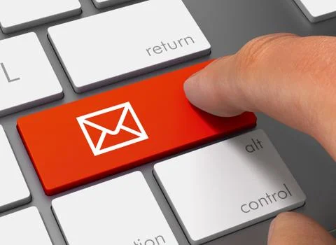 Mail pushing keyboard with finger 3d illustration Stock Illustration