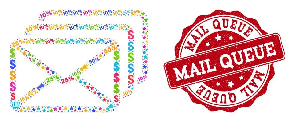 Mail Queue Composition of Mosaic and Scratched Seal for Sales Stock Illustration