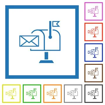 Mail received outline flat framed icons Illustrazione stock