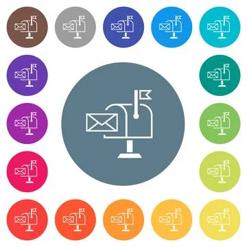 Mail received outline flat white icons on round color backgrounds Stock Illustration