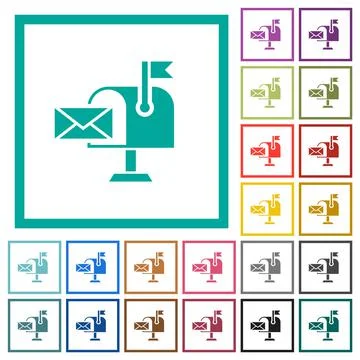 Mail received solid flat color icons with quadrant frames 스톡 일러스트