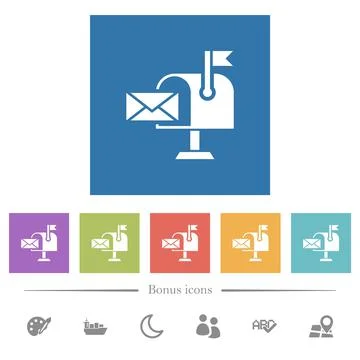 Mail received solid flat white icons in square backgrounds 库存插图