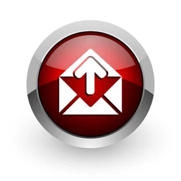 Mail red circle web glossy icon. Stock Illustration