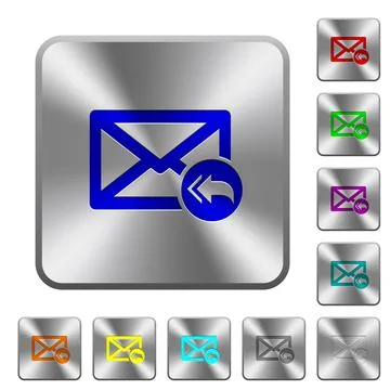 Mail reply to all recipient rounded square steel buttons Illustrazione stock