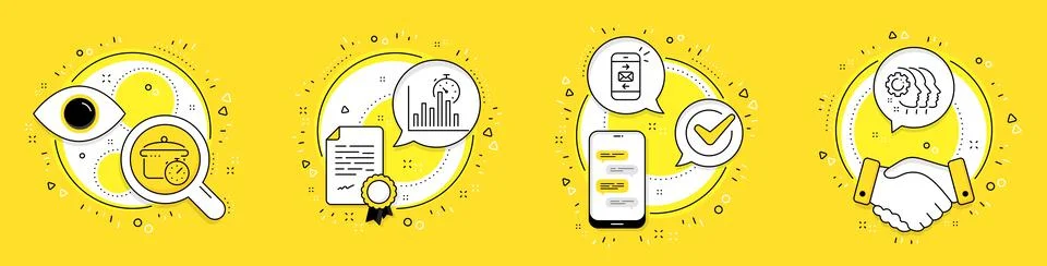 Mail, Report timer and Boiling pan icons set. Employees teamwork sign. Vector 库存插图