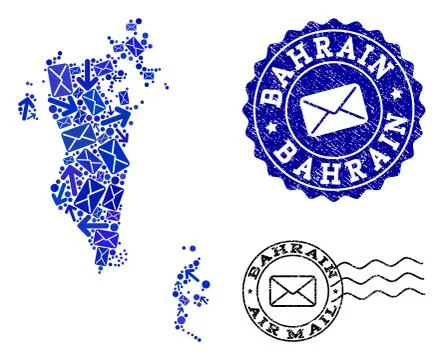 Mail Routes Composition of Mosaic Map of Bahrain and Scratched Stamps 스톡 일러스트