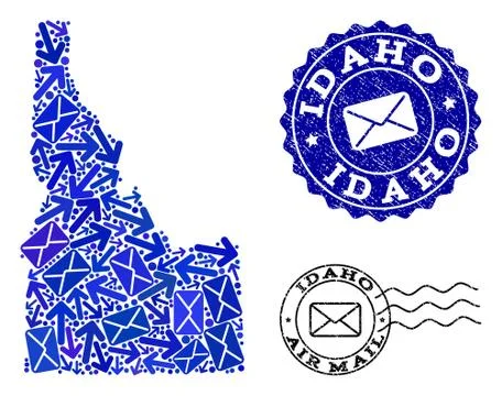 Mail Routes Composition of Mosaic Map of Idaho State and Grunge Stamps 스톡 일러스트