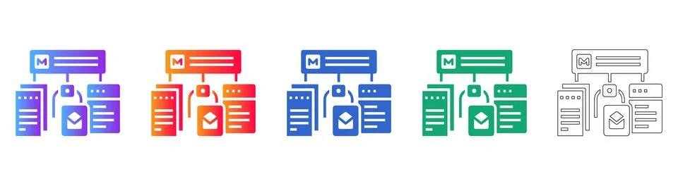 Mail Server and Messaging Architecture Icons Stock Illustration