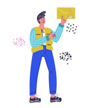 Mail service and correspondence delivery with man sending envelope with lette Stock Illustration