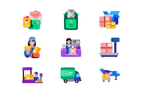 Mail service icon set Stock Illustration