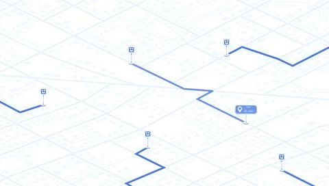 Mail service, navigation plan to package position. Isometric city scape Stock Illustration