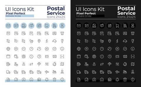 Mail service pixel perfect linear ui icons set for dark, light mode Stock Illustration