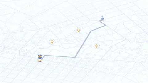 Mail services, navigation plan to package position. Isometric city scape Stock Illustration