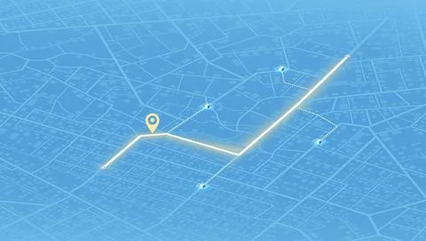 Mail services, navigation plan to package position. Isometric city scape Stock Illustration