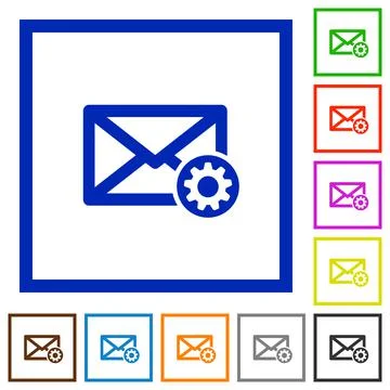 Mail settings flat framed icons Stock Illustration